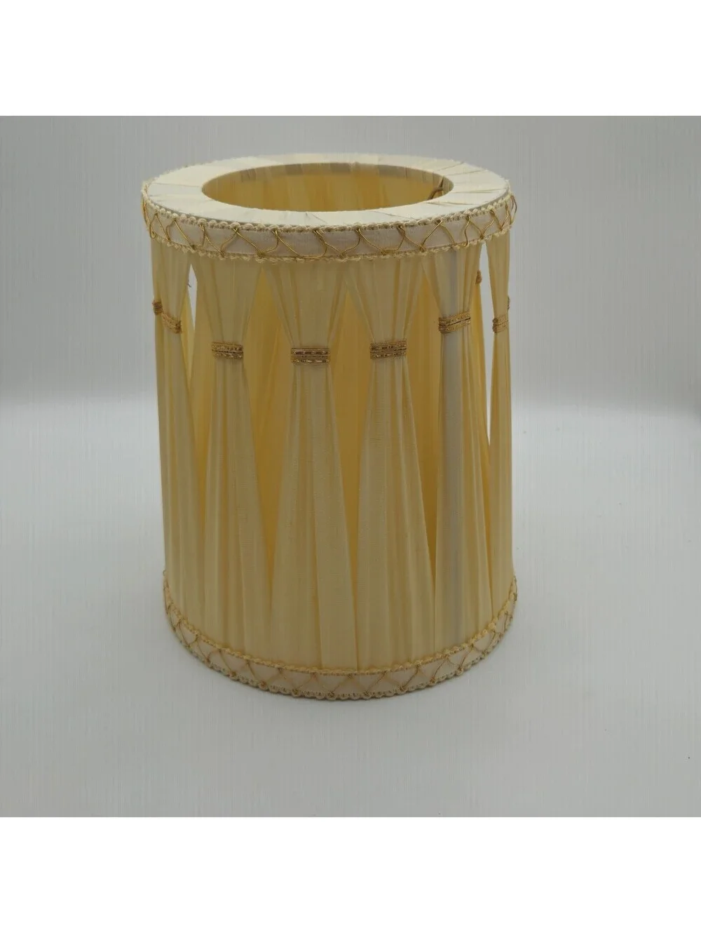 VINTAGE HOLLYWOOD REGENCY PINCH PLEATED GOLD TRIM DRUM LAMP SHADE 8